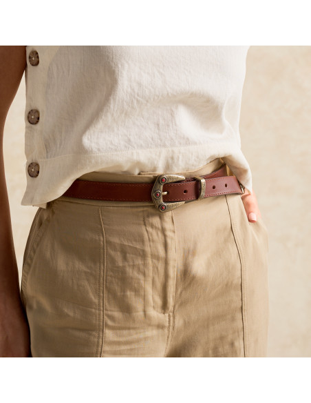 Women's Leather Belt with Coral Buckle and Tip