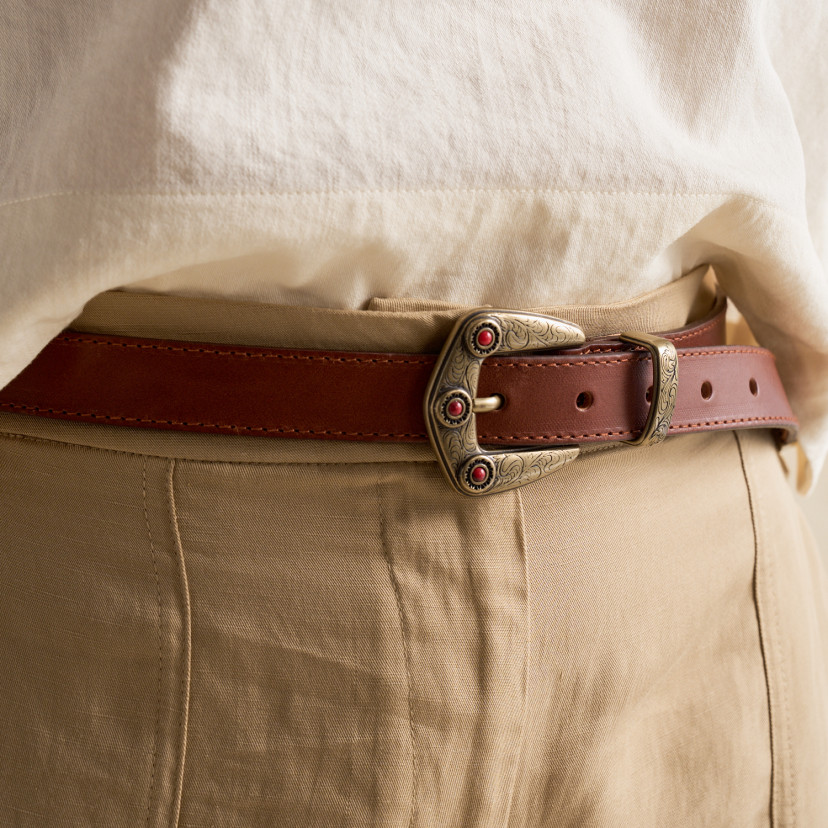 Ceinture Femme en Cuir avec Boucle et Bout Corail