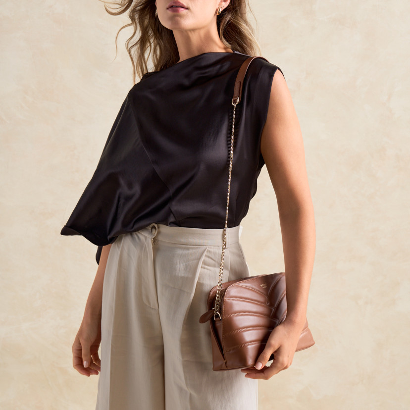 Bolso Acolchado de Piel con Cadena Oro