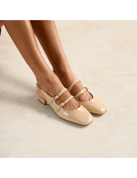 Mary Jane Scarpe Lolina in pelle con tacco aperto