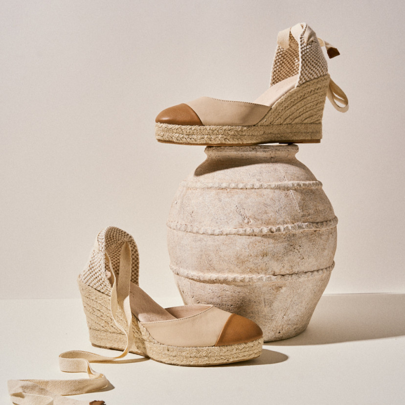 Creta Keilabsatz-Espadrilles aus Leder