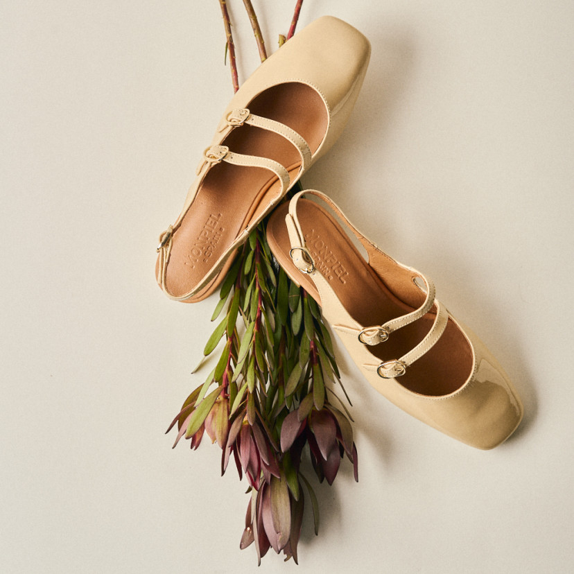 Mary Jane Scarpe Lolina in pelle con tacco aperto