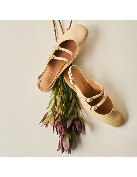 Mary Jane Scarpe Lolina in pelle con tacco aperto