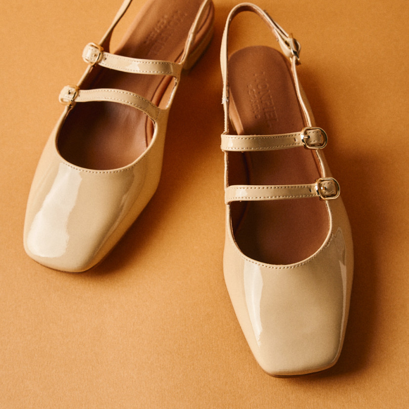 Mary Jane Scarpe Lolina in pelle con tacco aperto