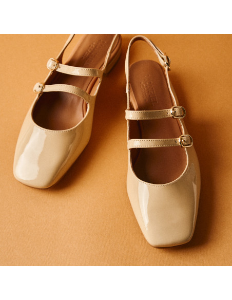 Mary Jane Scarpe Lolina in pelle con tacco aperto