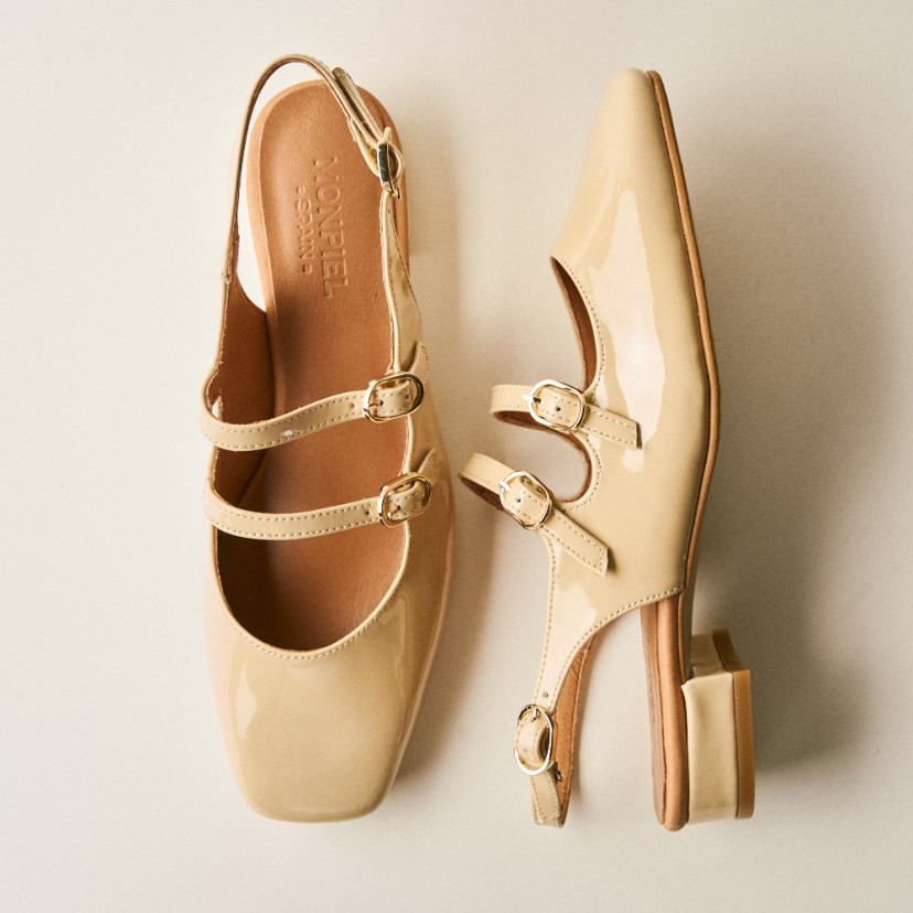 Mary Jane Scarpe Lolina in pelle con tacco aperto