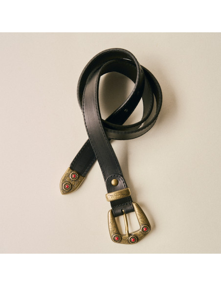 Ceinture Femme en Cuir avec Boucle et Bout Corail