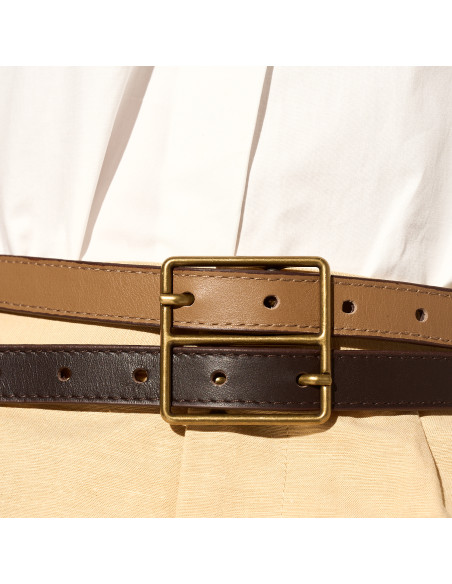 Damen-Gürtel aus zweifarbigem Leder mit Doppel-Schnalle