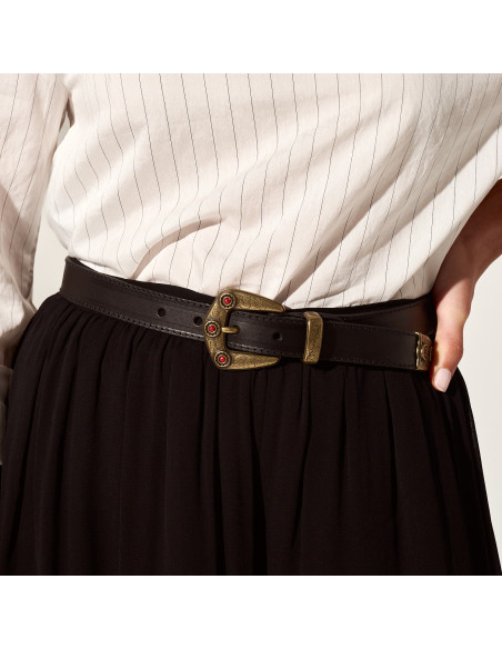 Ceinture Femme en Cuir avec Boucle et Bout Corail