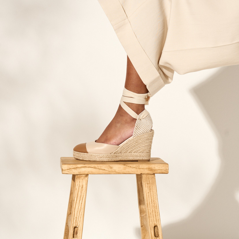 Creta Keilabsatz-Espadrilles aus Leder