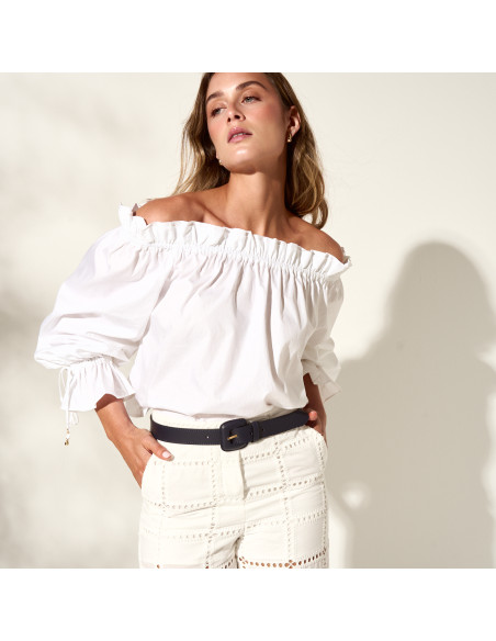 Women's Leather Belt with Covered Buckle