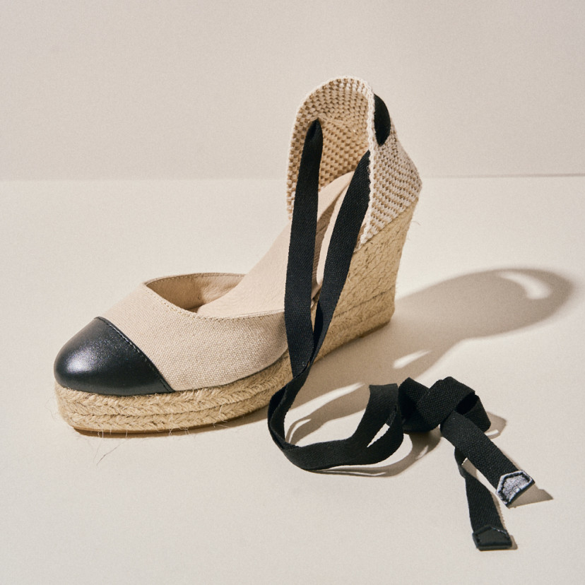 Leather Espadrilles Wedge with Toe Crete