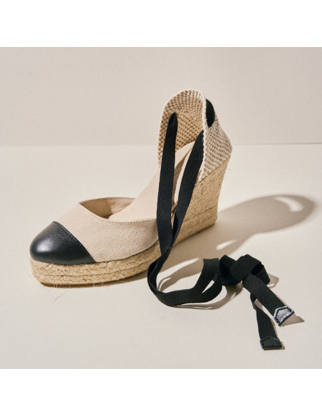 Leather Espadrilles Wedge with Toe Crete