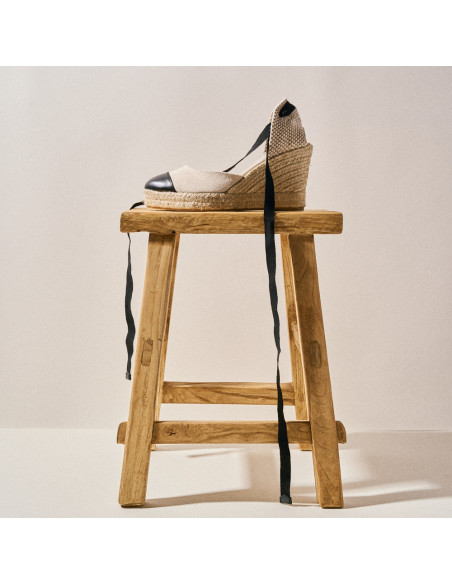 Leder-Espadrille mit Keilabsatz und Spitze in Creta