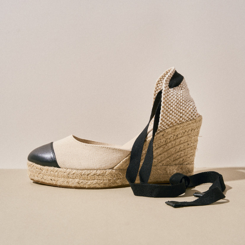 Leather Espadrilles Wedge with Toe Crete