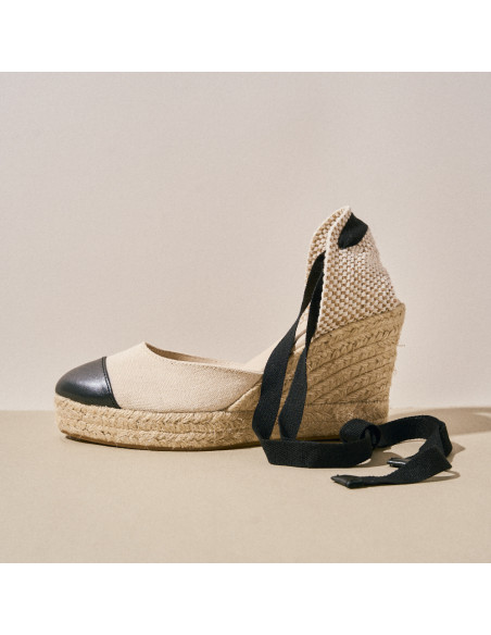 Leder-Espadrille mit Keilabsatz und Spitze in Creta