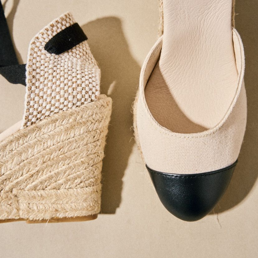 Leder-Espadrille mit Keilabsatz und Spitze in Creta