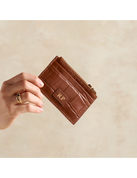 Porta-cartões Feminino de Couro com Zíper