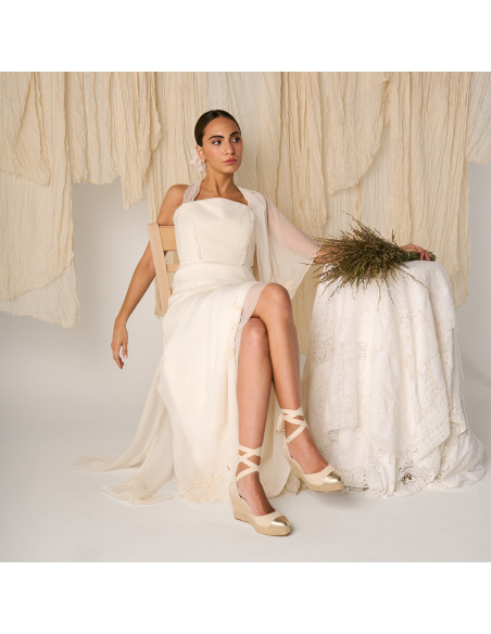 Leder-Espadrille mit Keilabsatz und Spitze in Creta