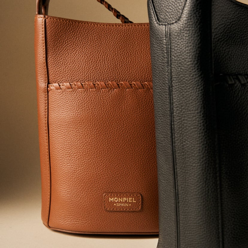 Borsa Champanera in pelle con tracolla e cuciture