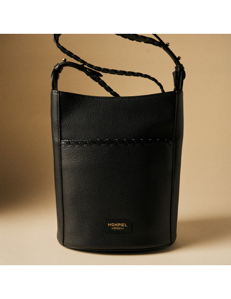 Champanera-Ledertasche mit Schulterriemen und Ziernähten
