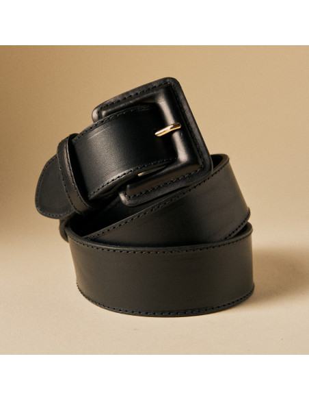 Wide women's leather belt with lined buckle | MONPIEL