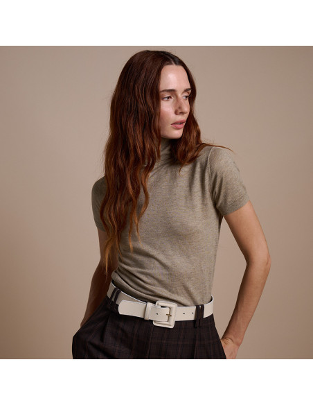 Wide leather belt with lined buckle | MONPIEL