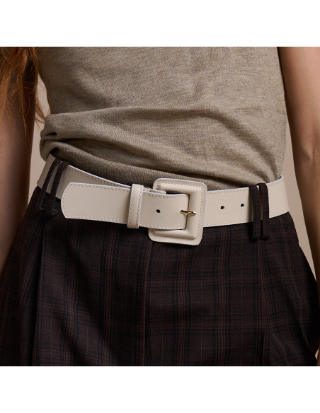 Wide leather belt with lined buckle | MONPIEL