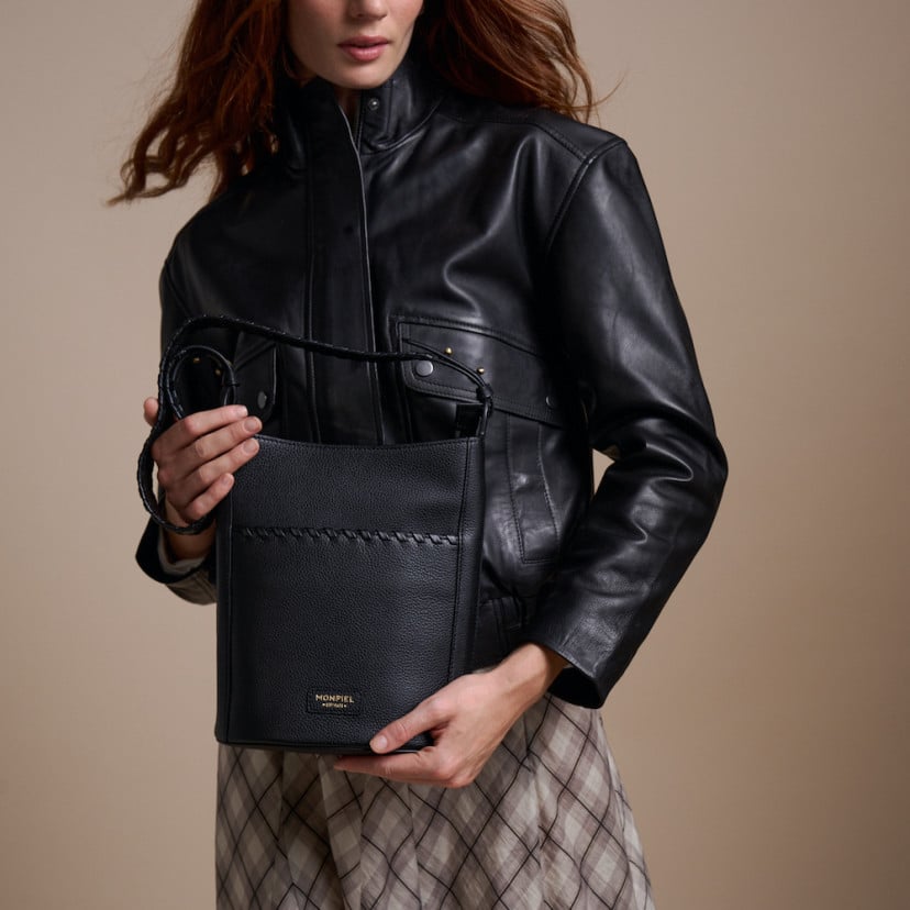 Sac Champanera en cuir avec bandoulière et surpiqûres