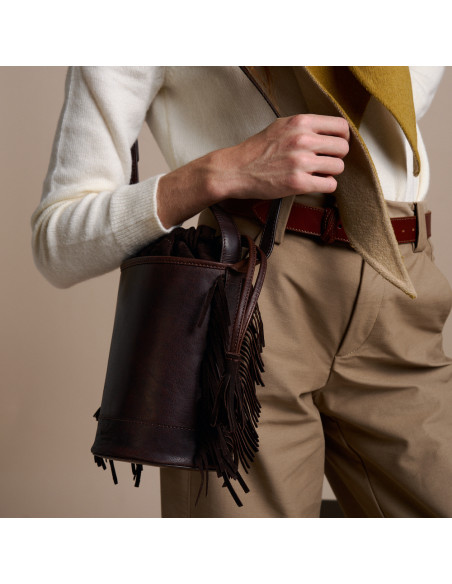 Sac Seau Petit Roma en Cuir à Franges | MONPIEL