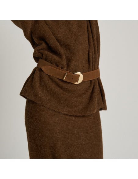 Women’s Suede Belt with Gold Buckle and Keeper