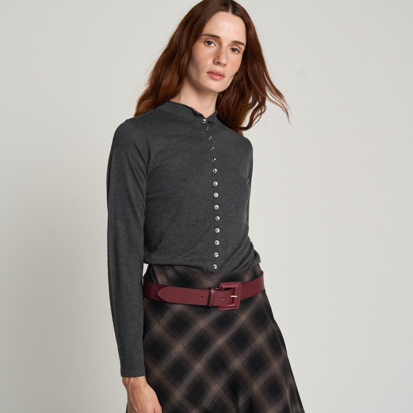 Women's wide belt in leather with lined buckle | MONPIEL