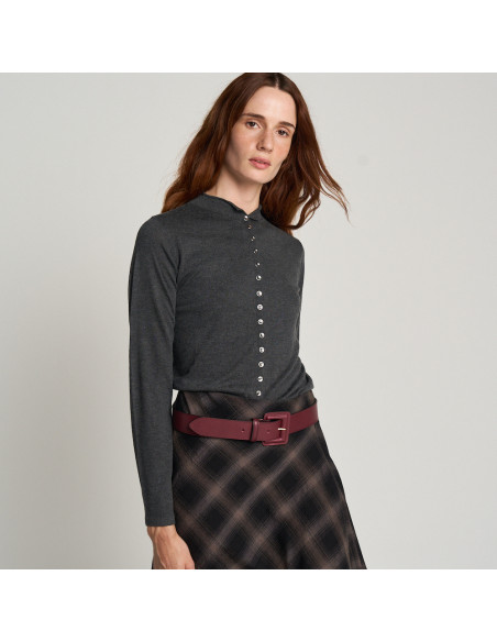 Women's wide belt in leather with lined buckle | MONPIEL