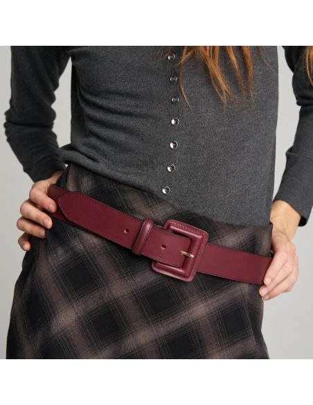 Women's wide belt in leather with lined buckle | MONPIEL