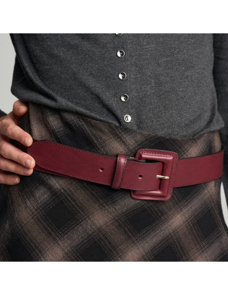 Women's wide belt in leather with lined buckle | MONPIEL