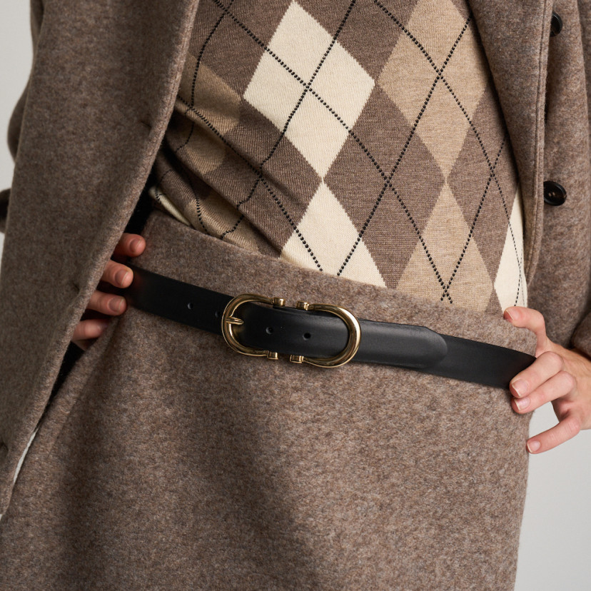 Double leather belt Buckle woman | MONPIEL