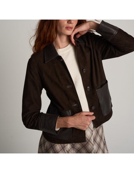 Giacca vintage in camoscio e nappa