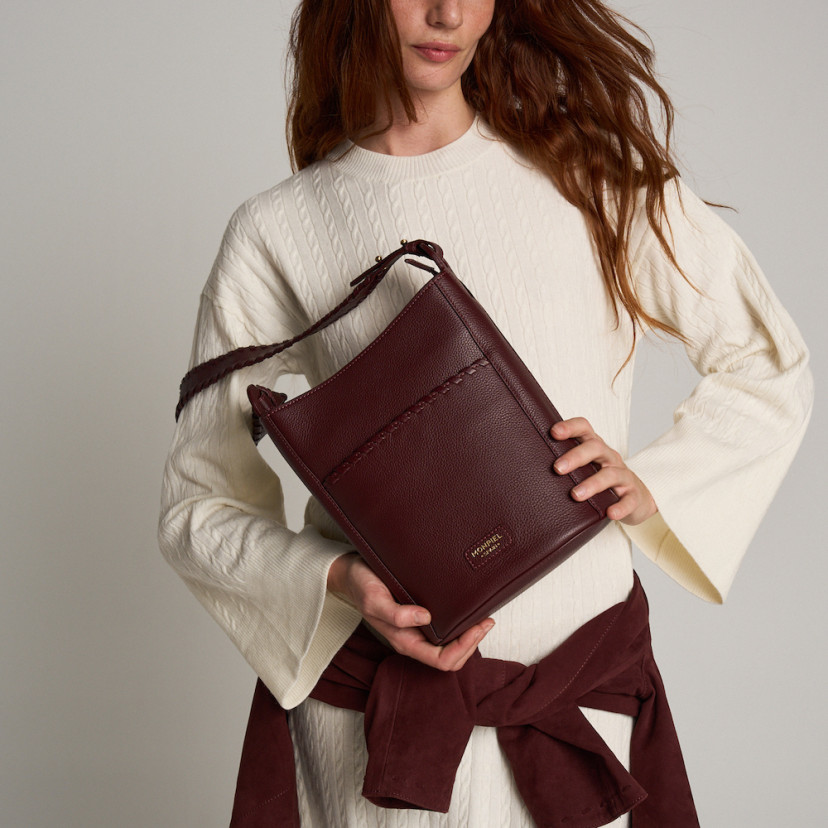 Bolso Champanera de piel con asa y costuras