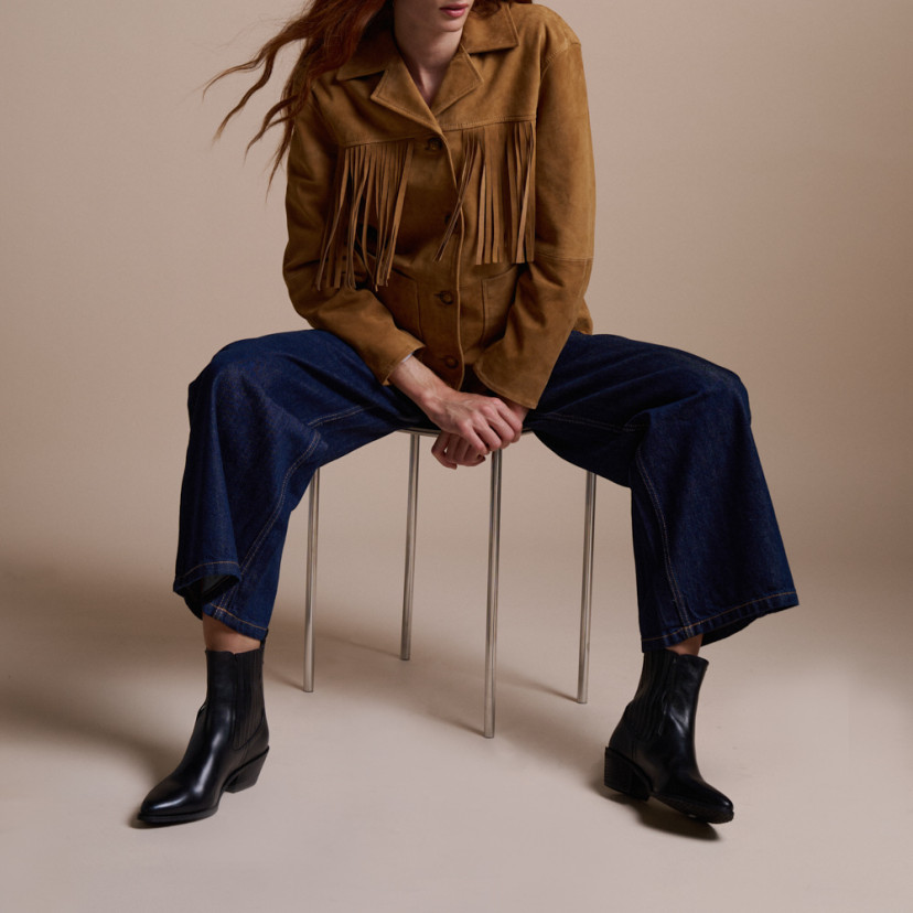 Botín Vera de piel para mujer estilo cowboy