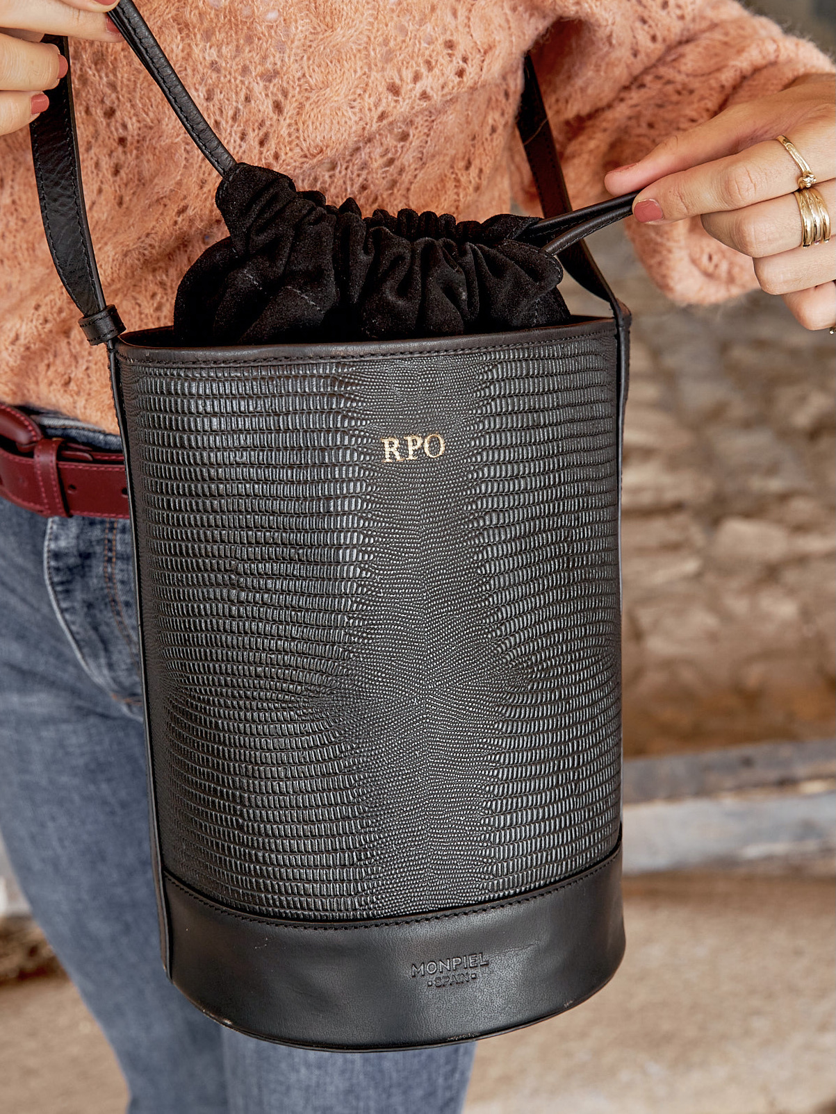 custom leather snakeskin bucket bag